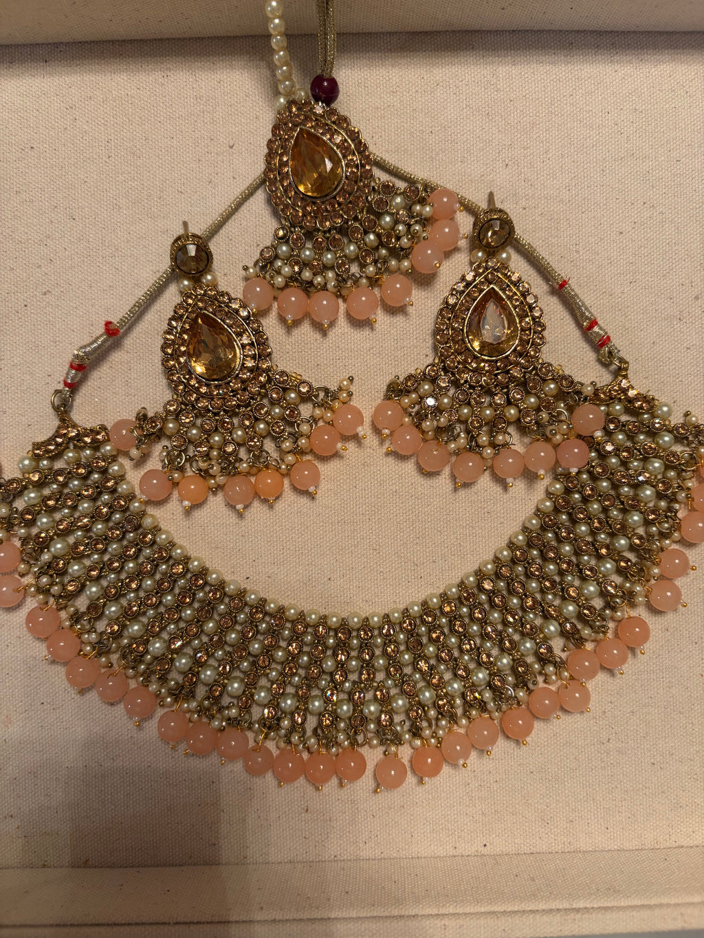 Peach Golden Necklace and Tikka Set