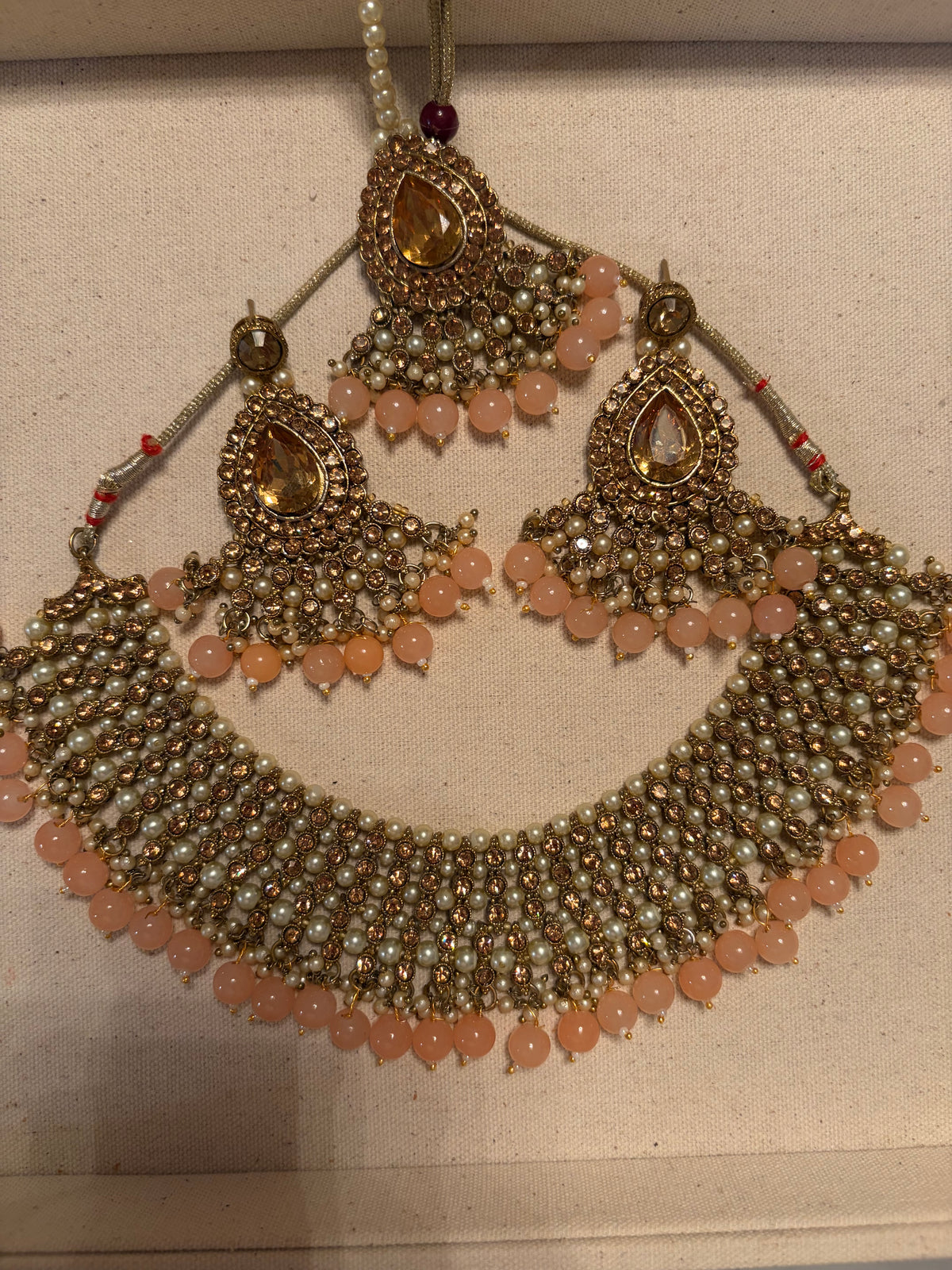 Peach Golden Necklace and Tikka Set