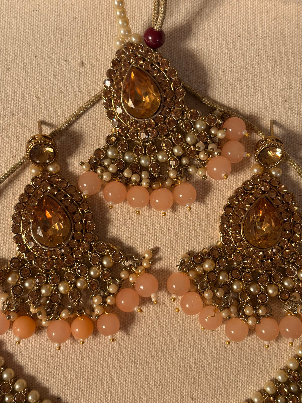 Peach Golden Necklace and Tikka Set