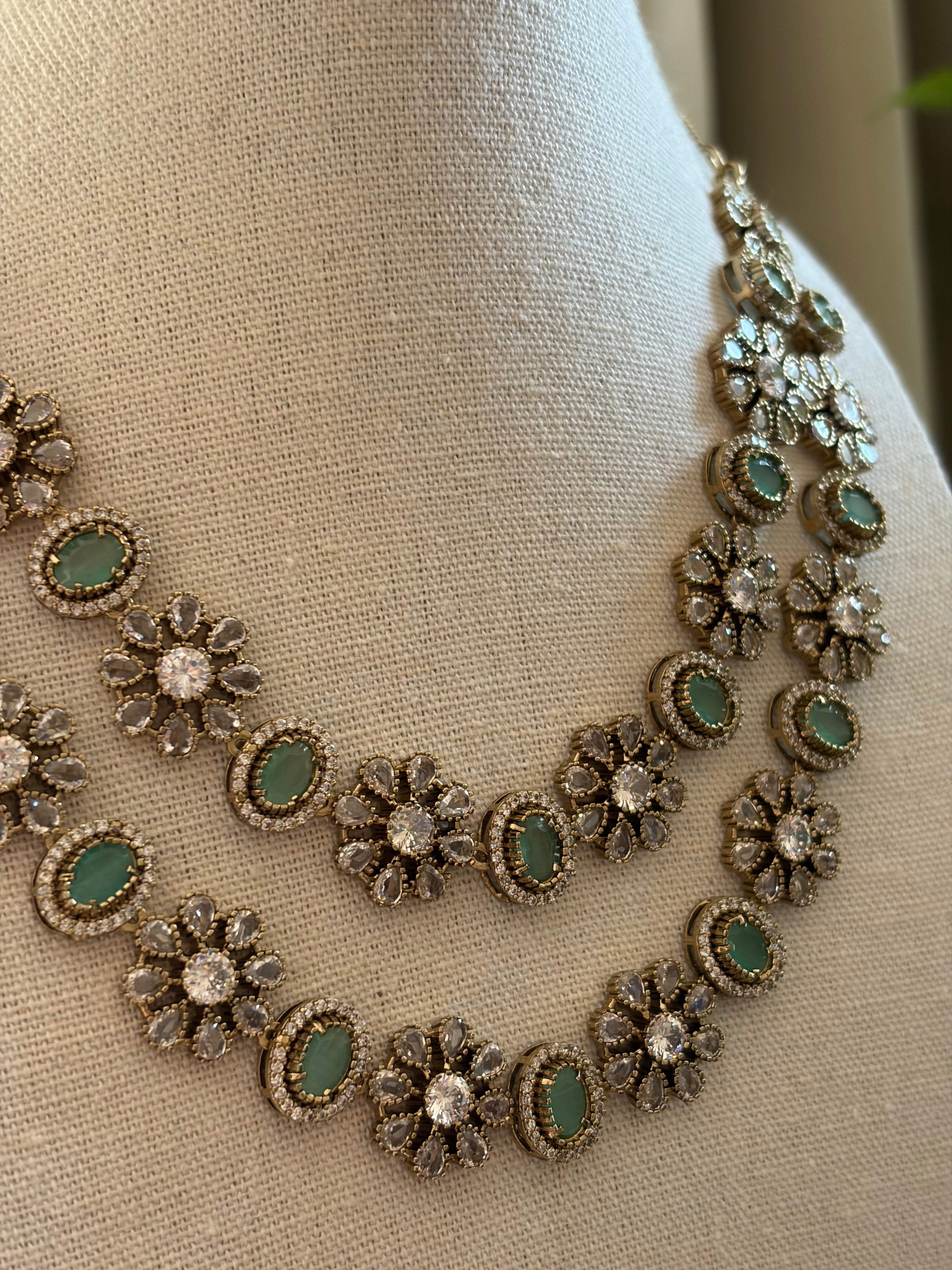 Floral Green Necklace Set