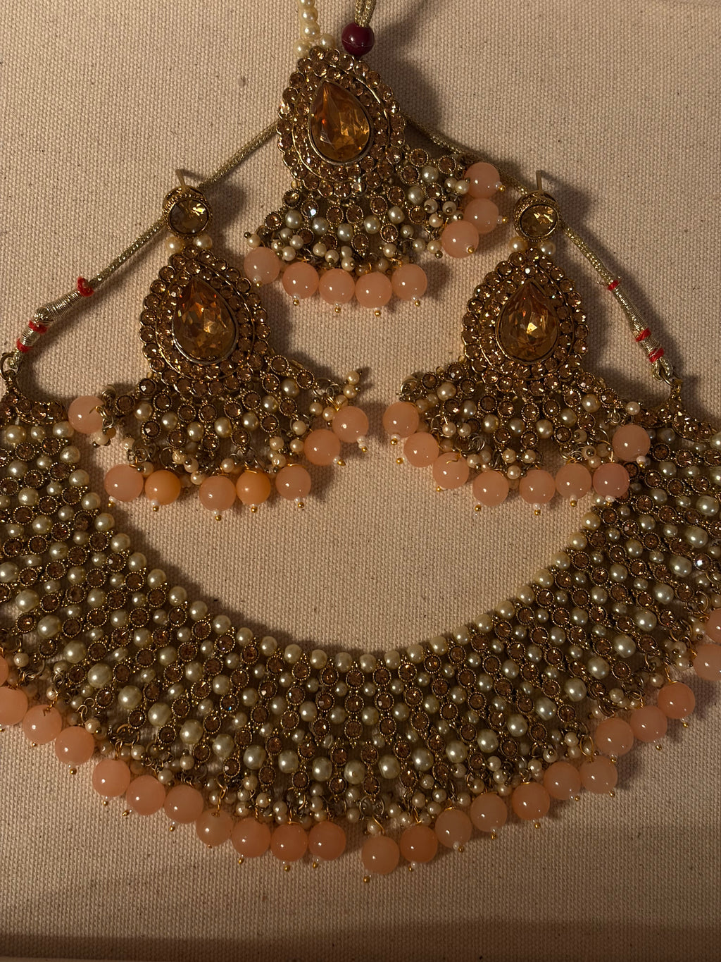 Peach Golden Necklace and Tikka Set