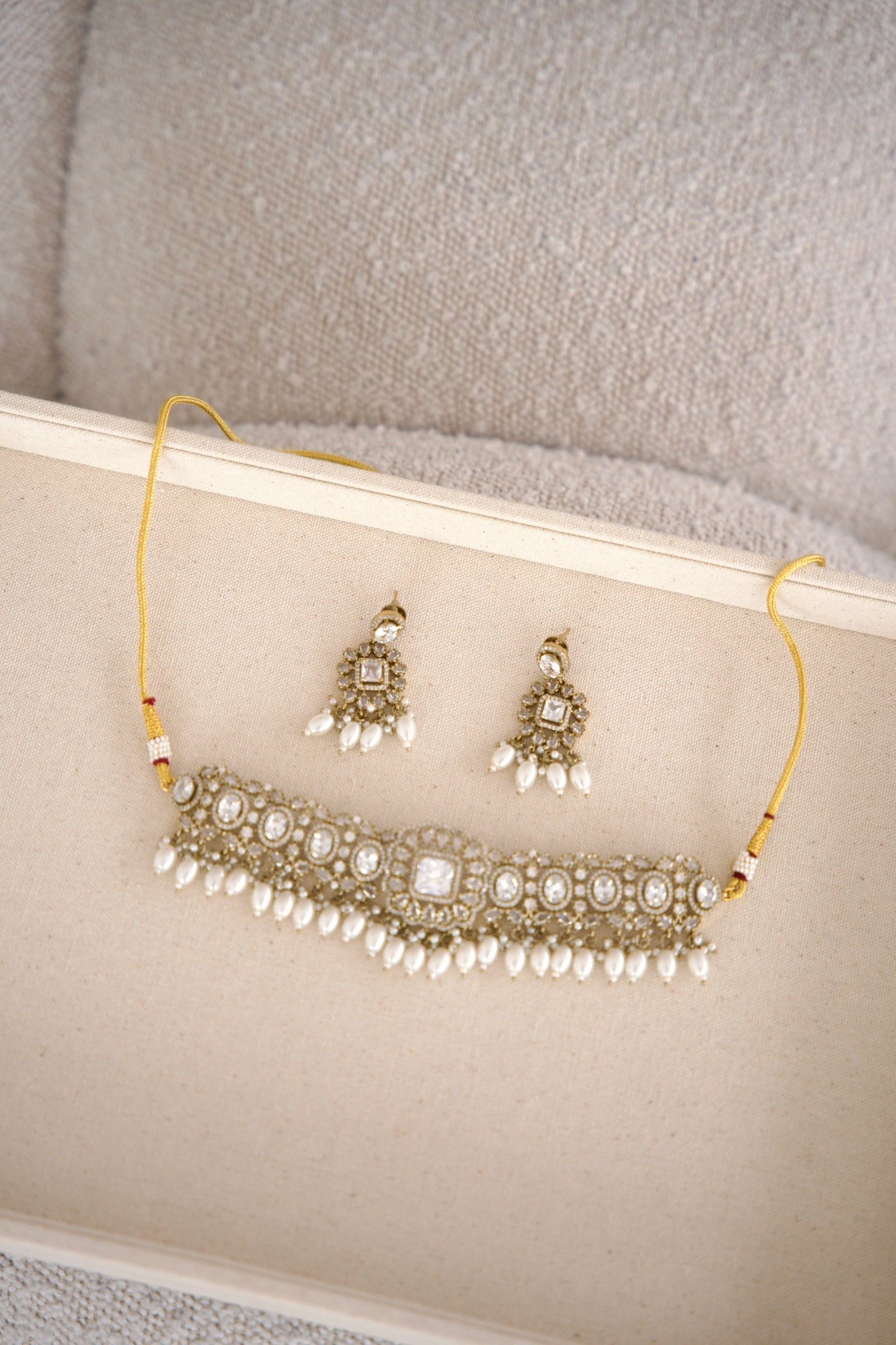 Victorian Pearl Necklace and Earrings Set