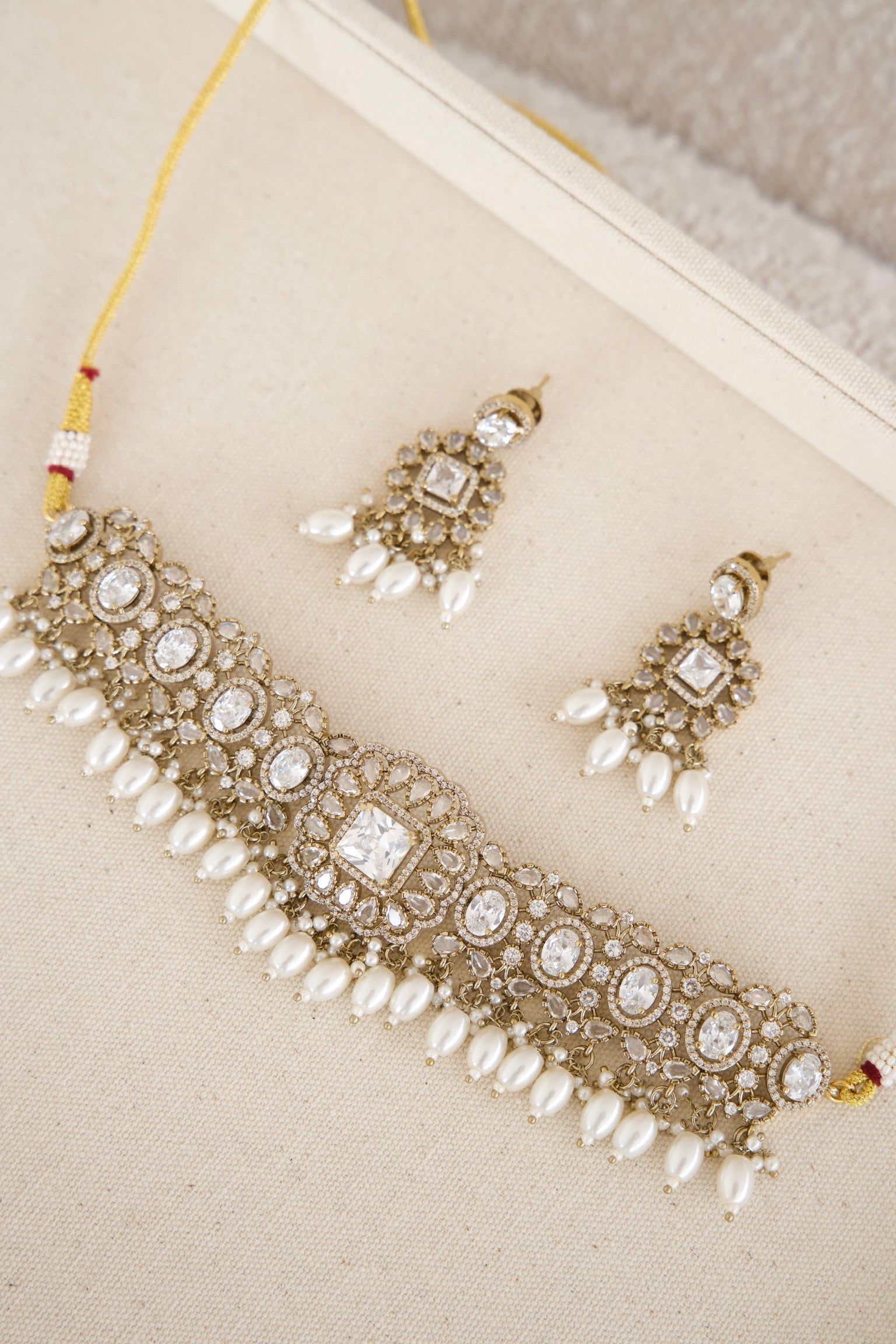 Victorian Pearl Necklace and Earrings Set