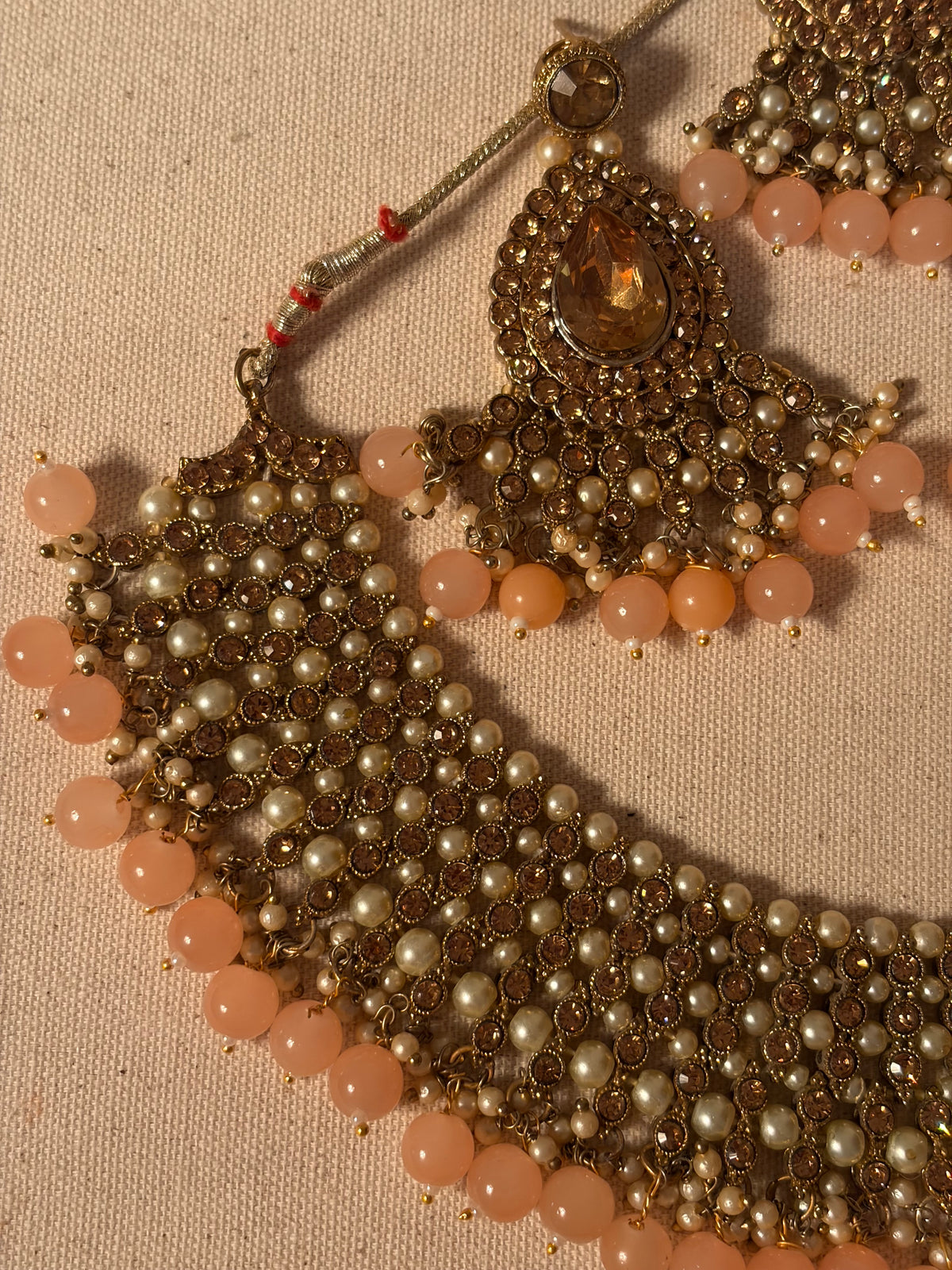 Peach Golden Necklace and Tikka Set