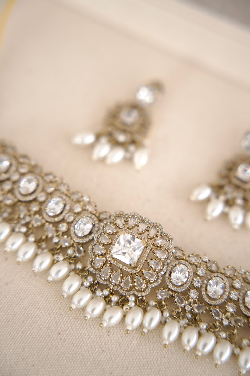 Victorian Pearl Necklace and Earrings Set