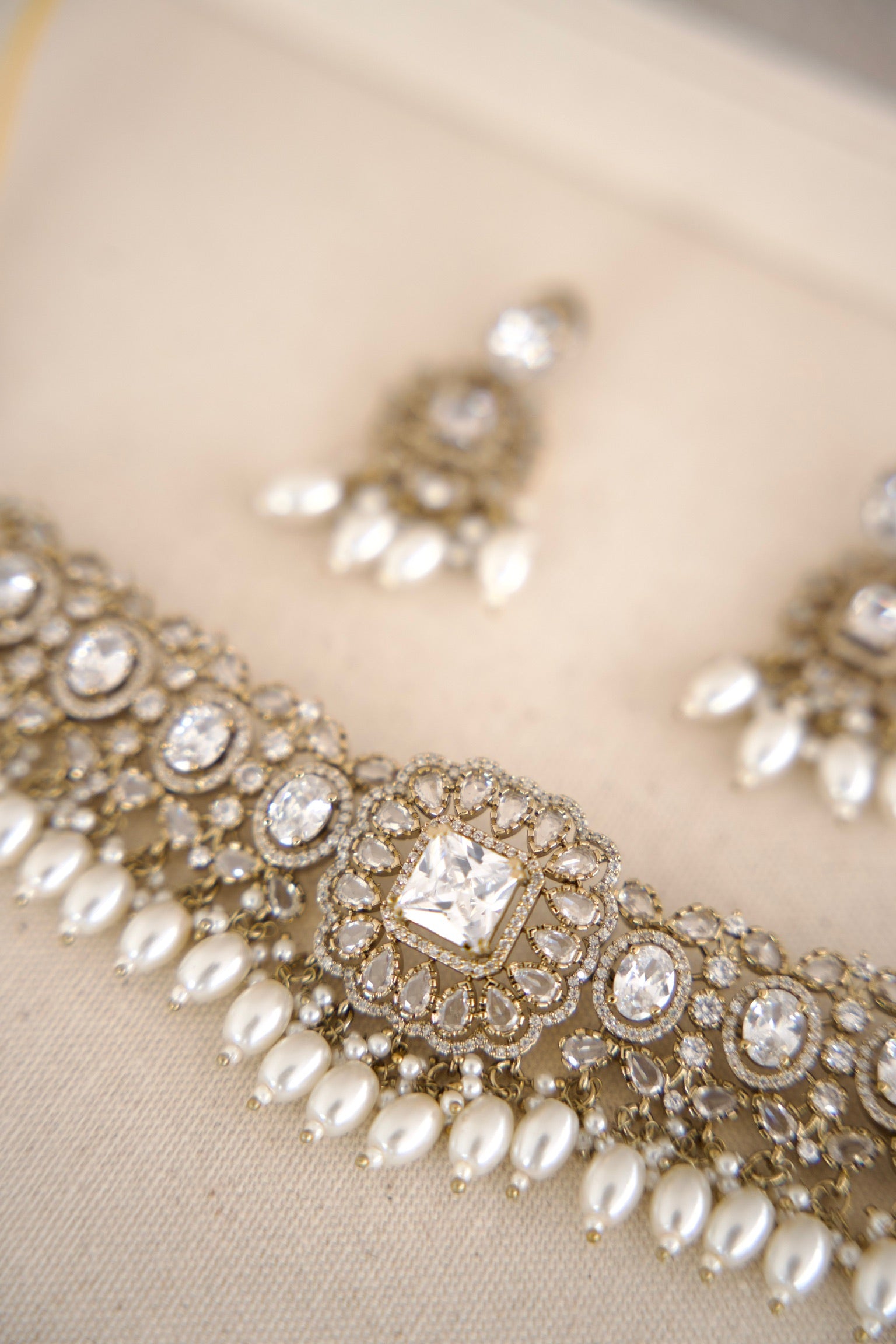 Victorian Pearl Necklace and Earrings Set
