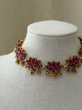 Pink Ruby Lotus Necklace and Earrings Set