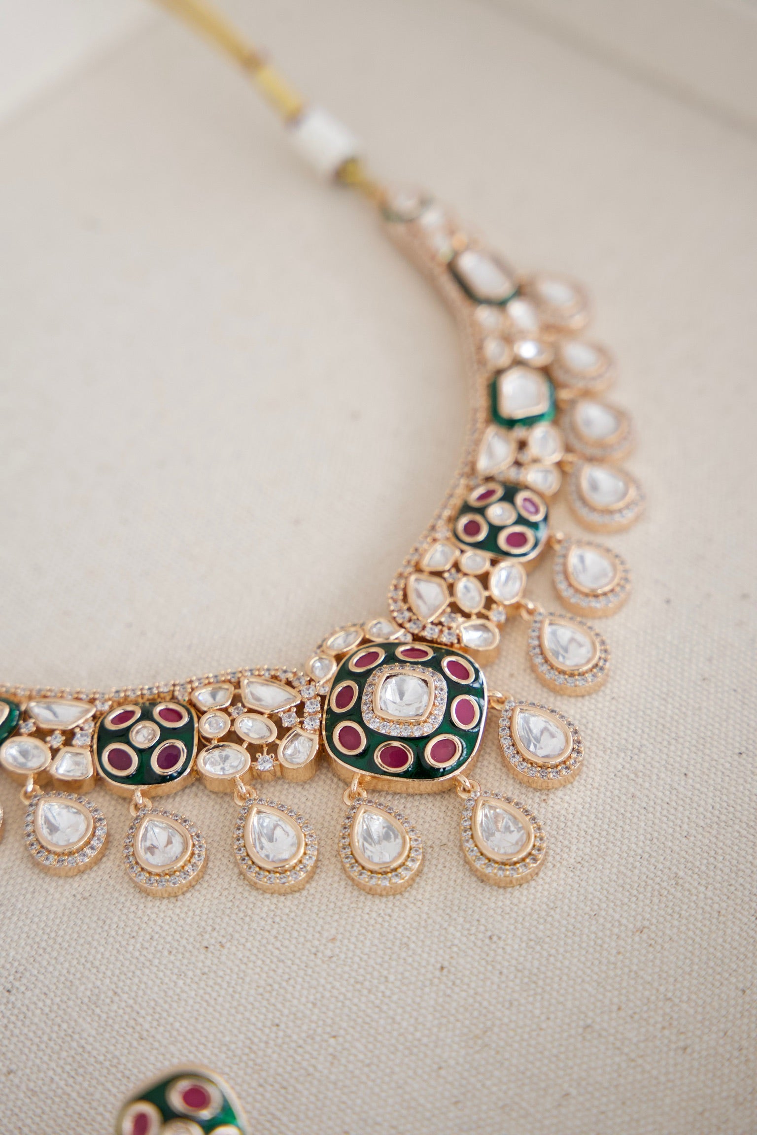 Moissanite Kundan Set with Enamel Painting