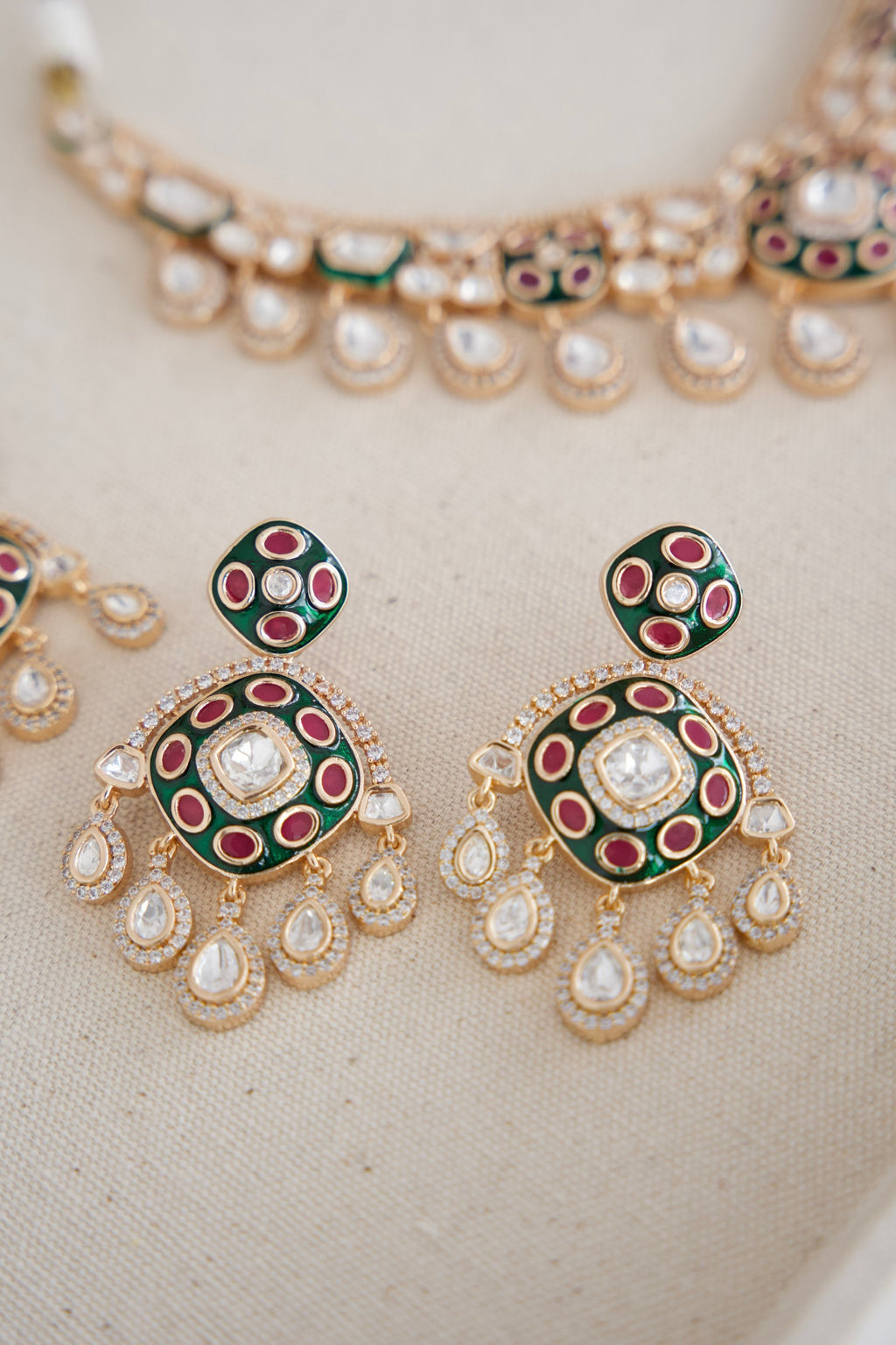 Moissanite Kundan Set with Enamel Painting