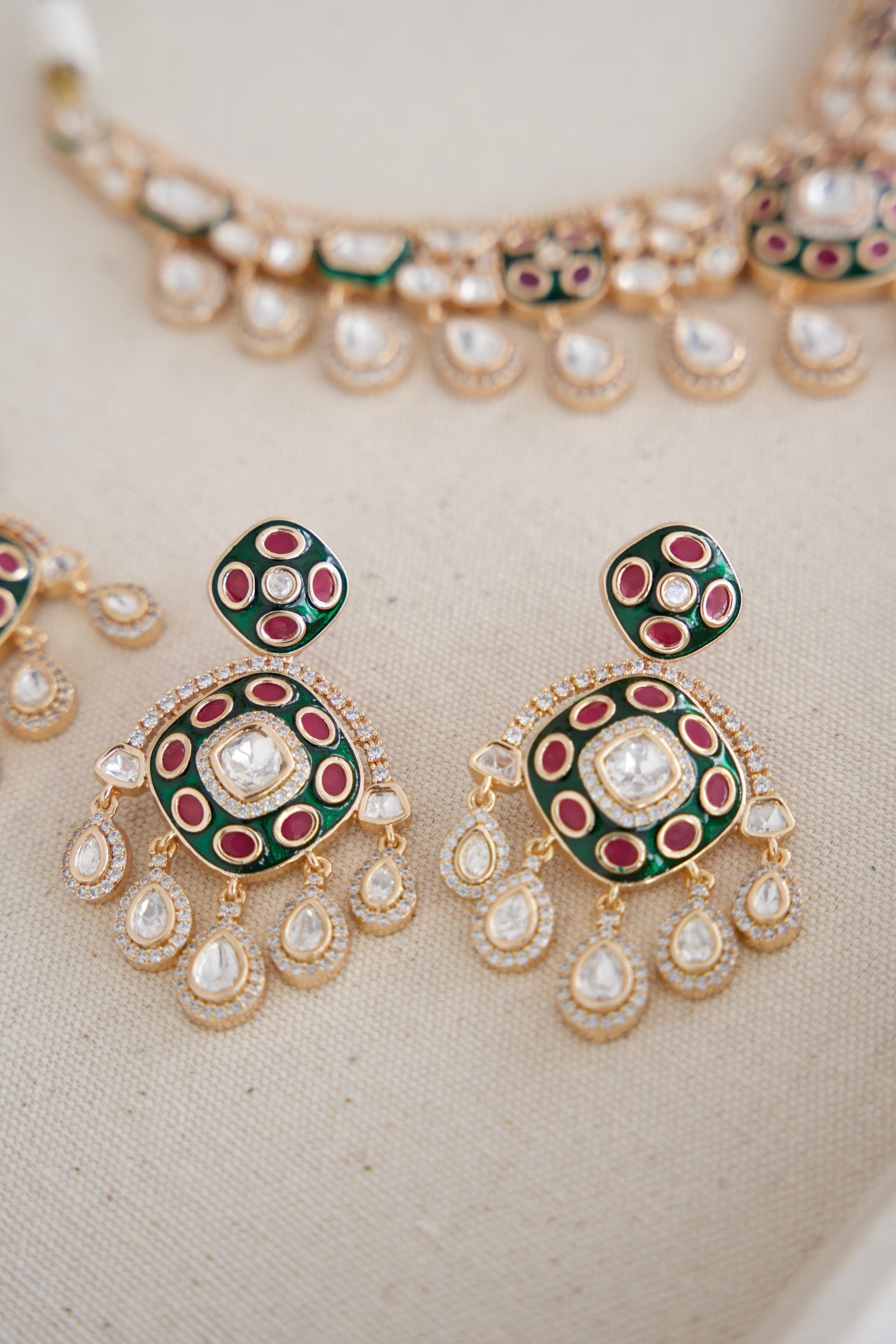 Moissanite Kundan Set with Enamel Painting