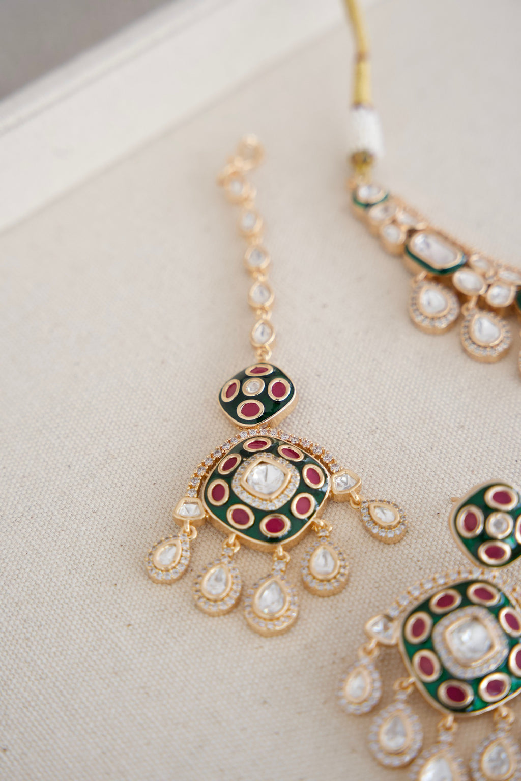 Moissanite Kundan Set with Enamel Painting