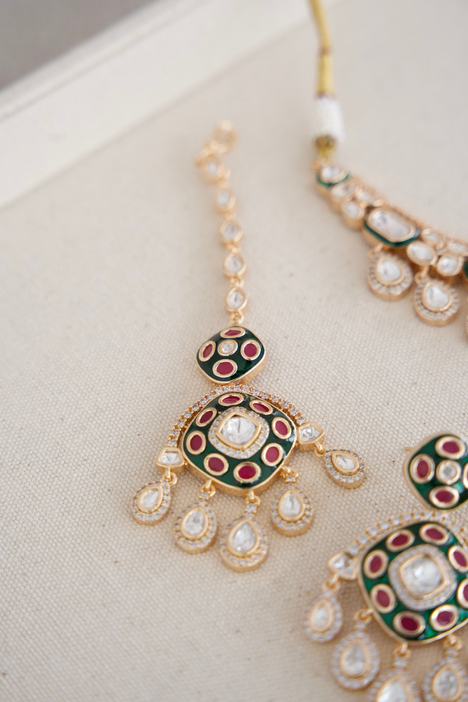 Moissanite Kundan Set with Enamel Painting