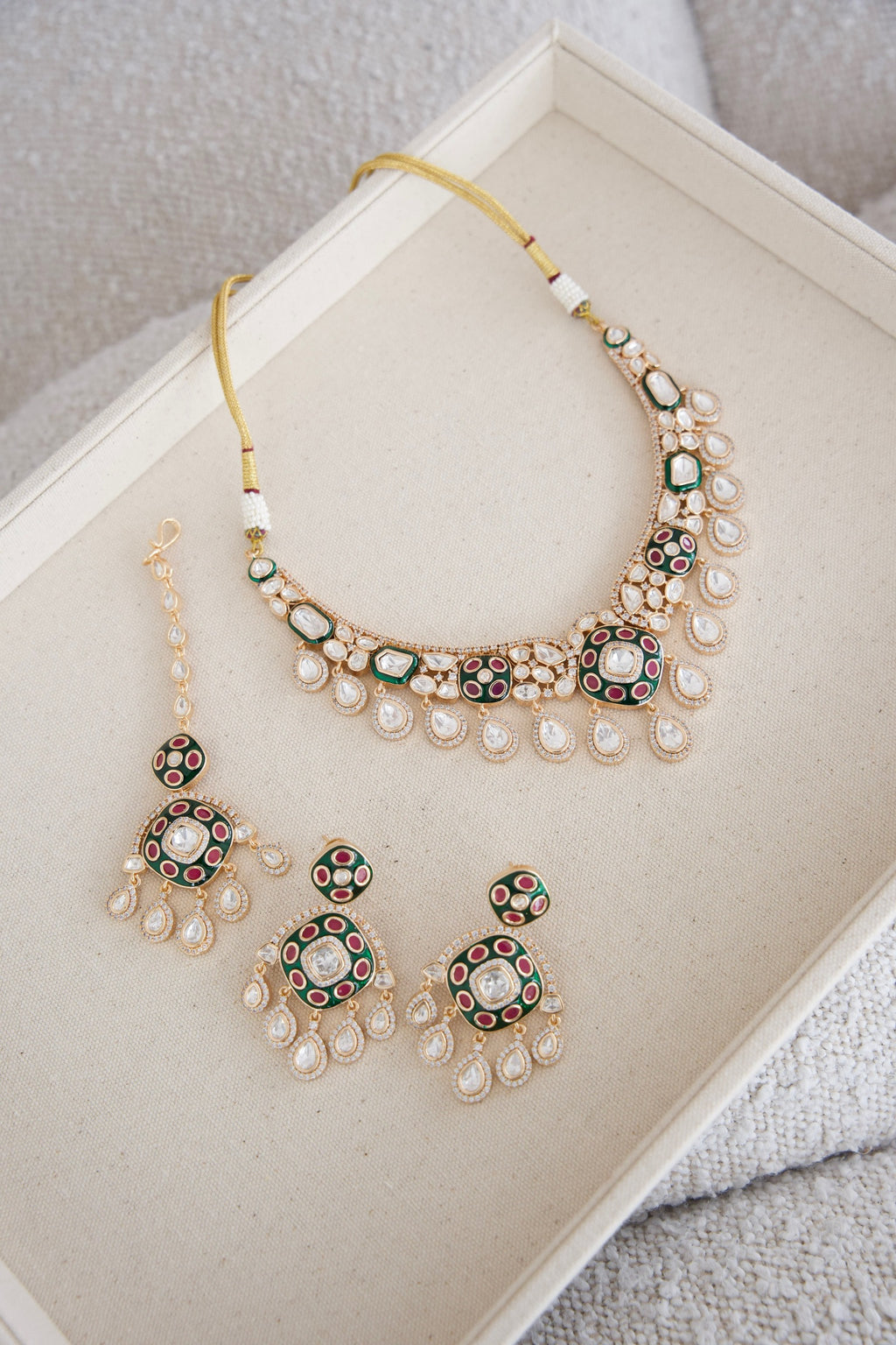 Moissanite Kundan Set with Enamel Painting