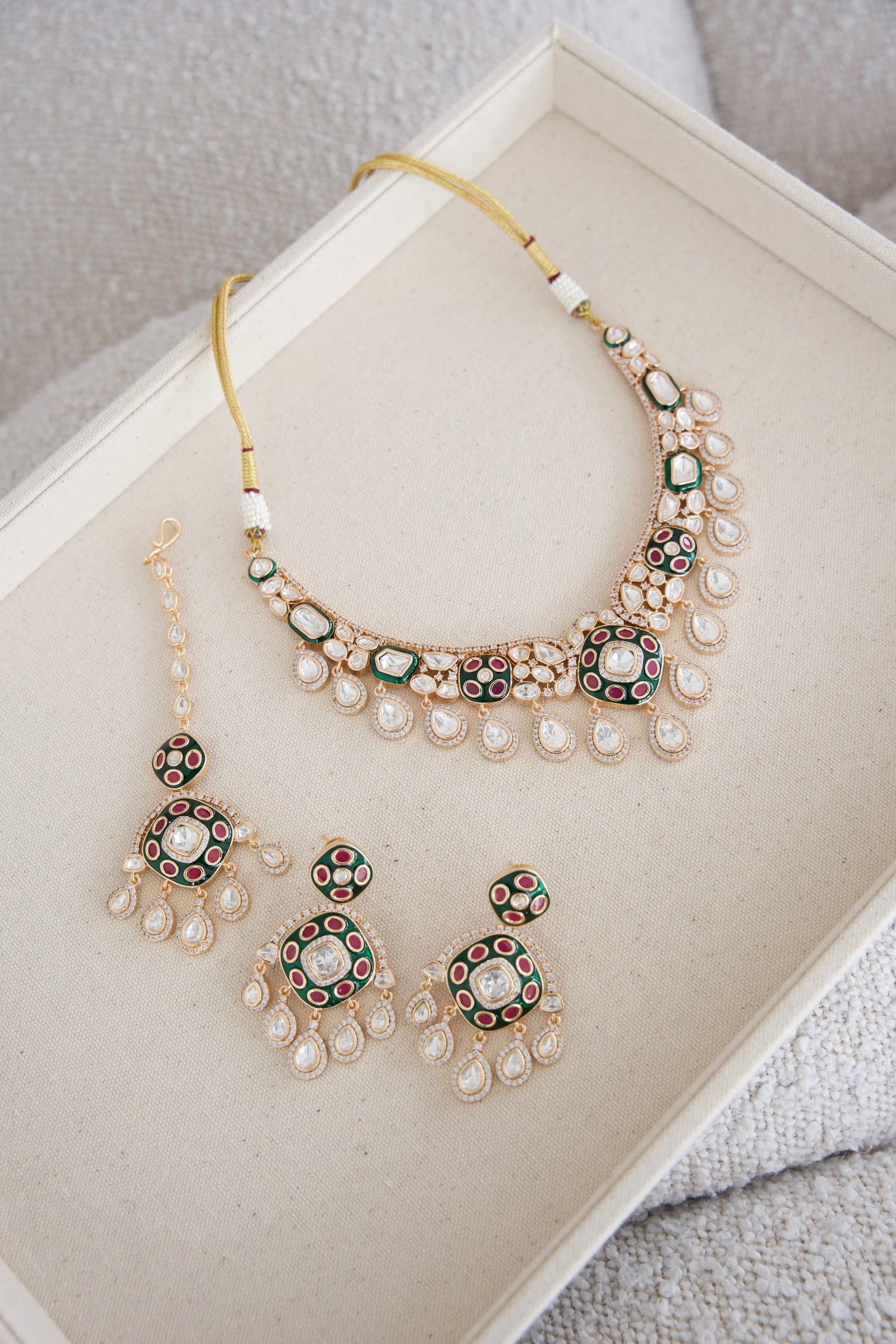 Moissanite Kundan Set with Enamel Painting