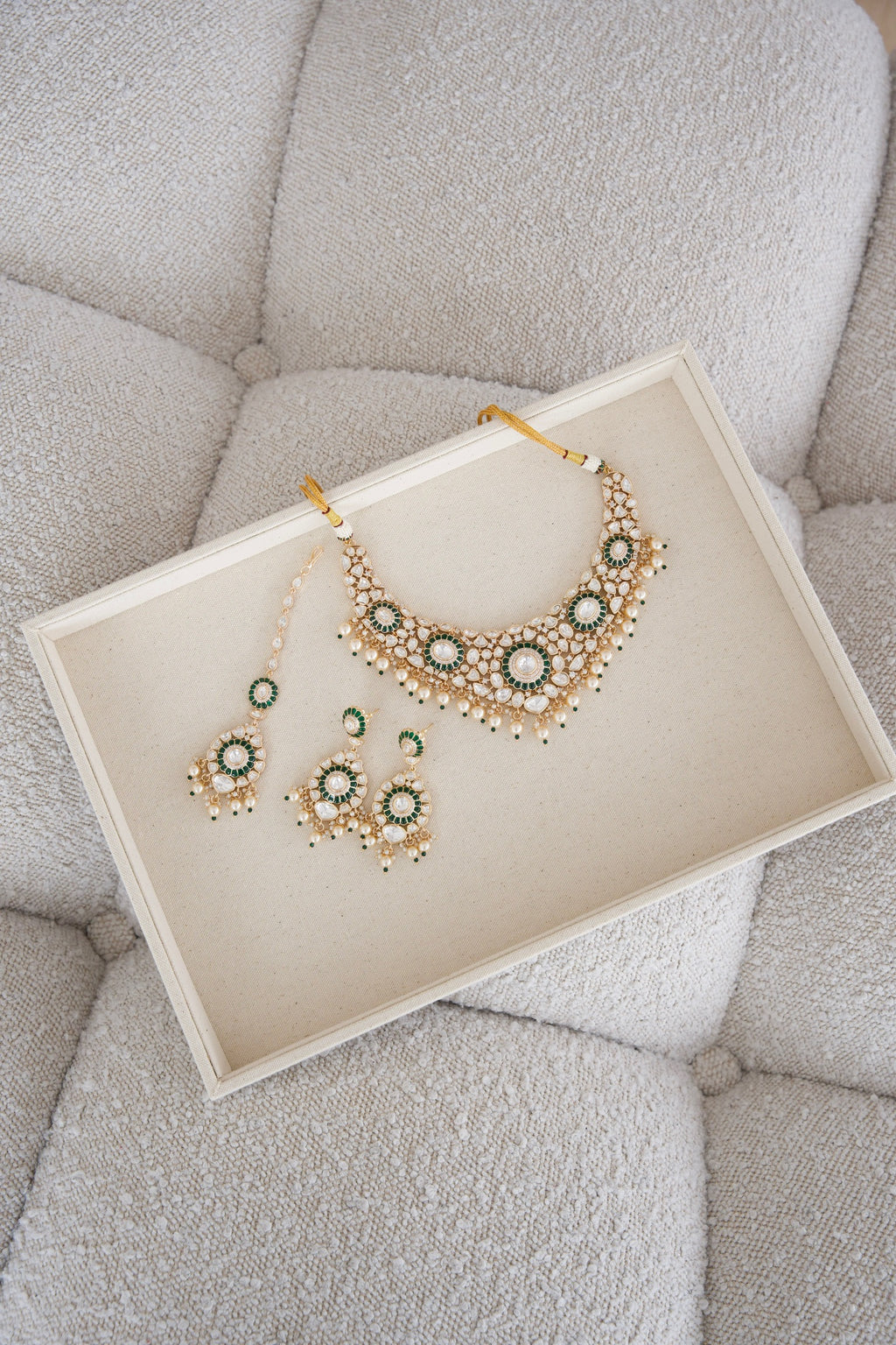 Bridal Moissanite Kundan Set with Green Stones