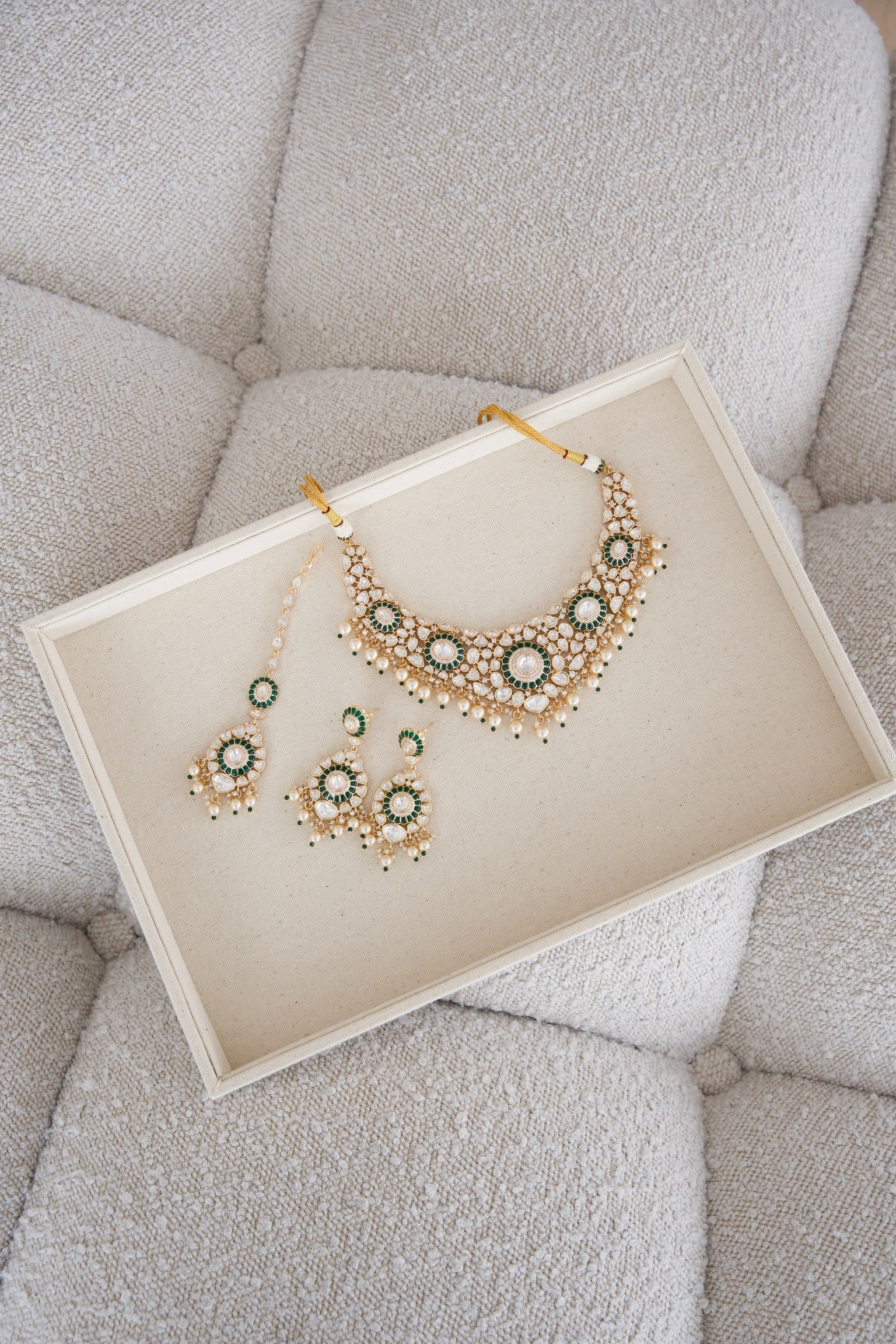 Bridal Moissanite Kundan Set with Green Stones