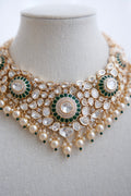 Bridal Moissanite Kundan Set with Green Stones