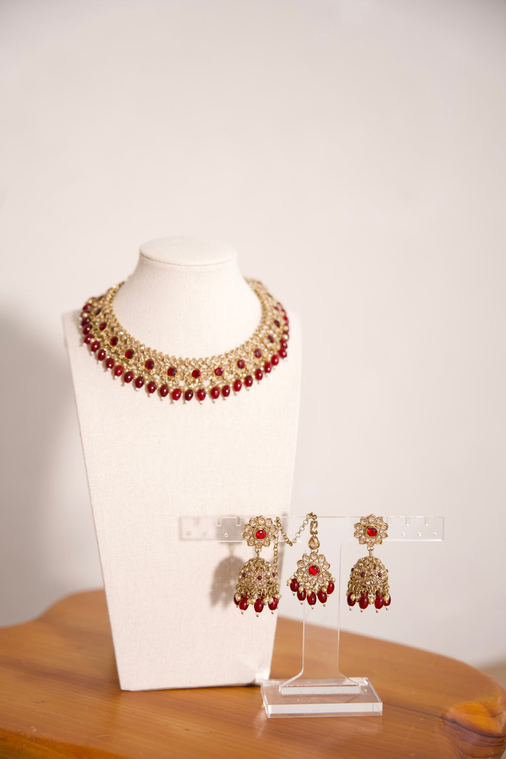 Ruby Red Stone Polki Set