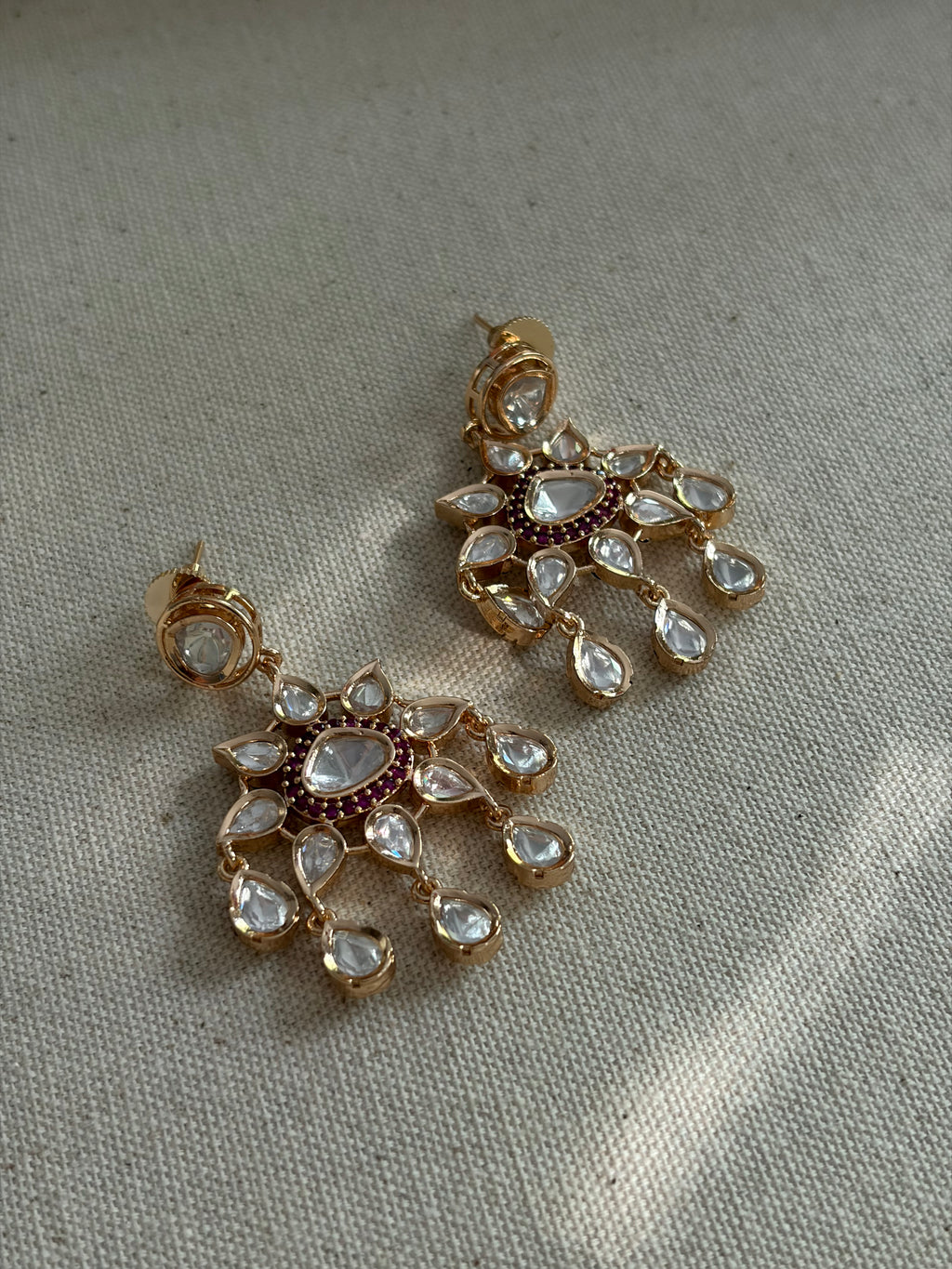 Moissanite Kundan Necklace Set - Ruby Stones