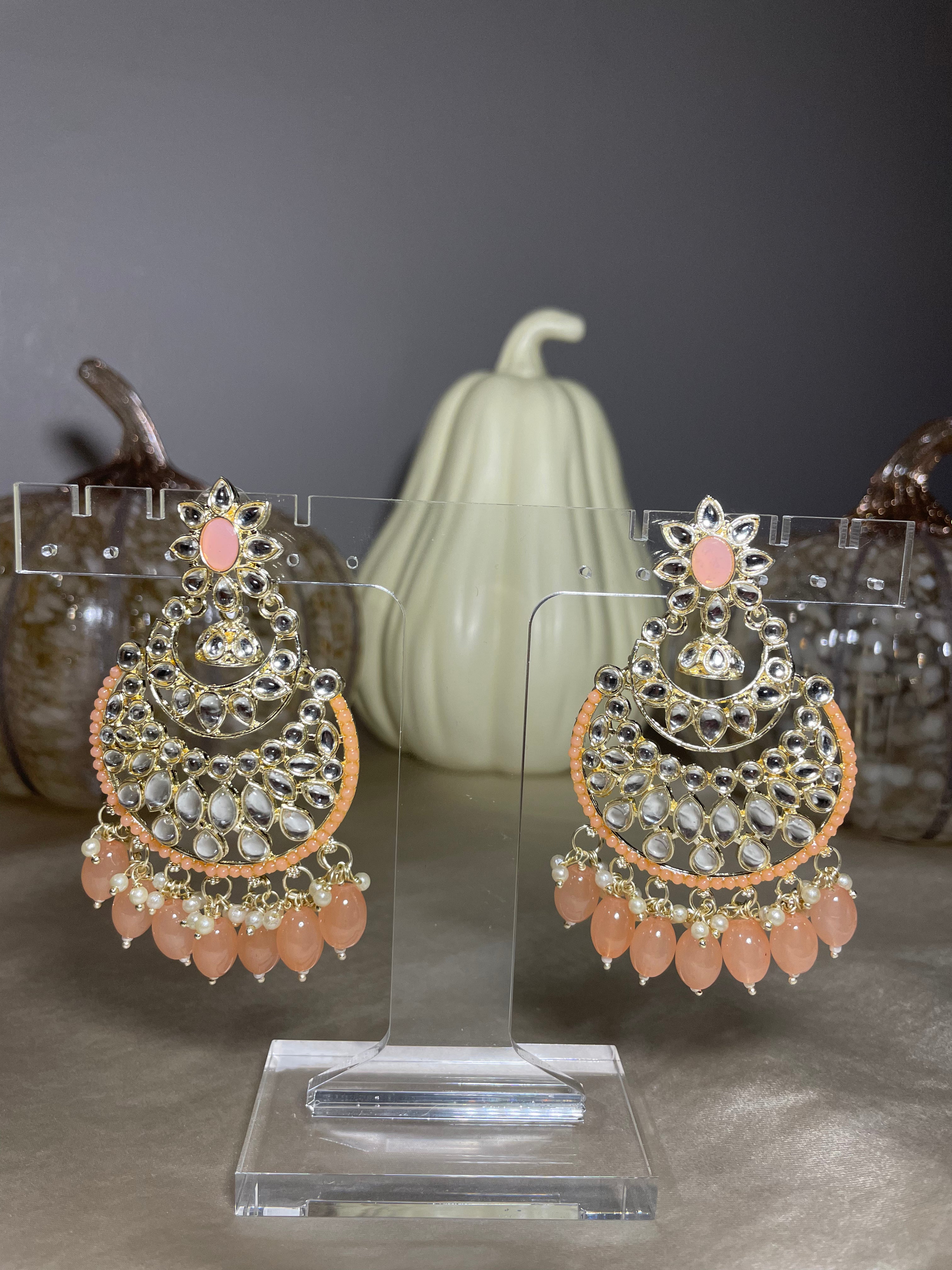 Orange Kundan Mang Earrings
