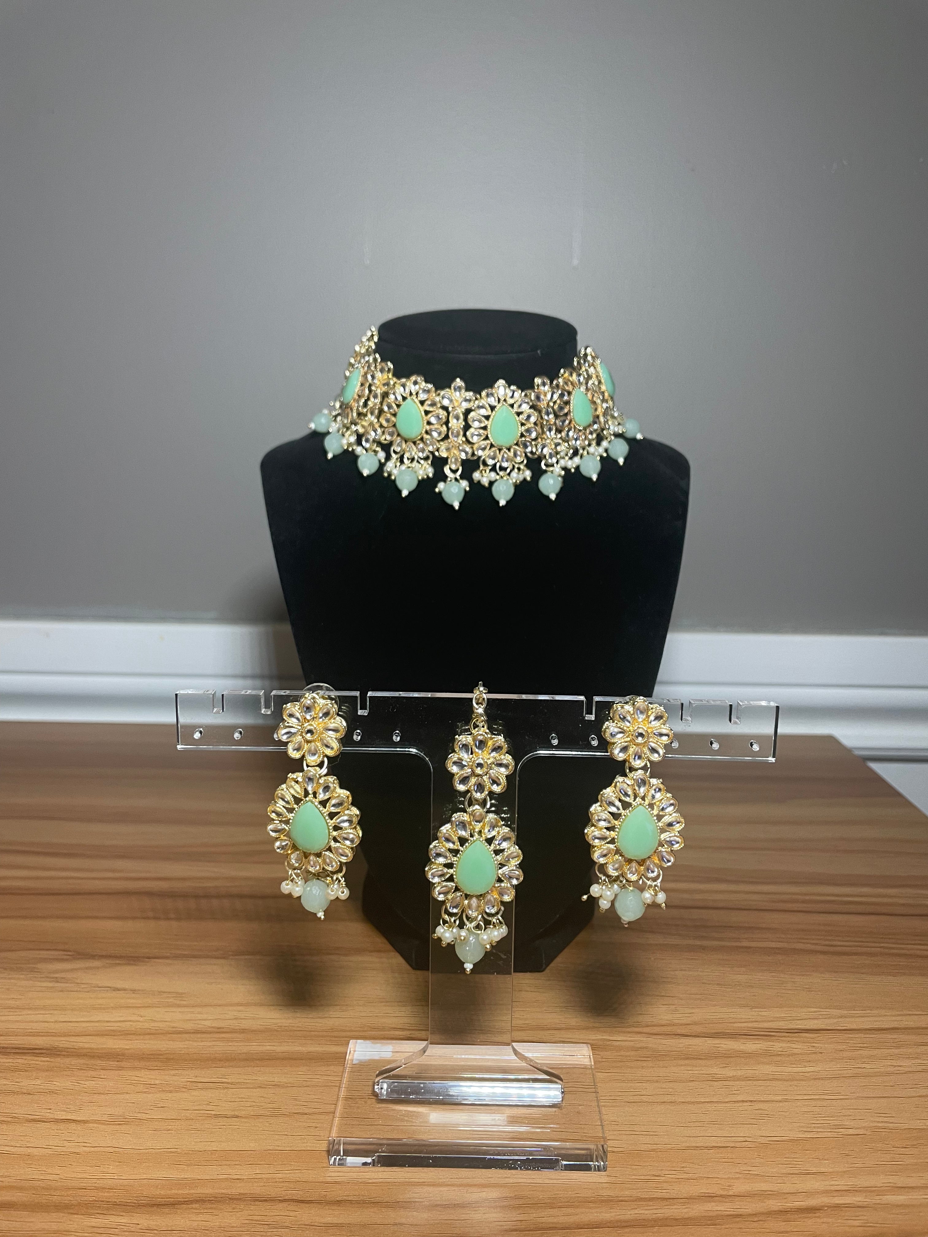Mint Green Kundan Necklace Set