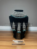 Silver Necklace Set with Teal Beads